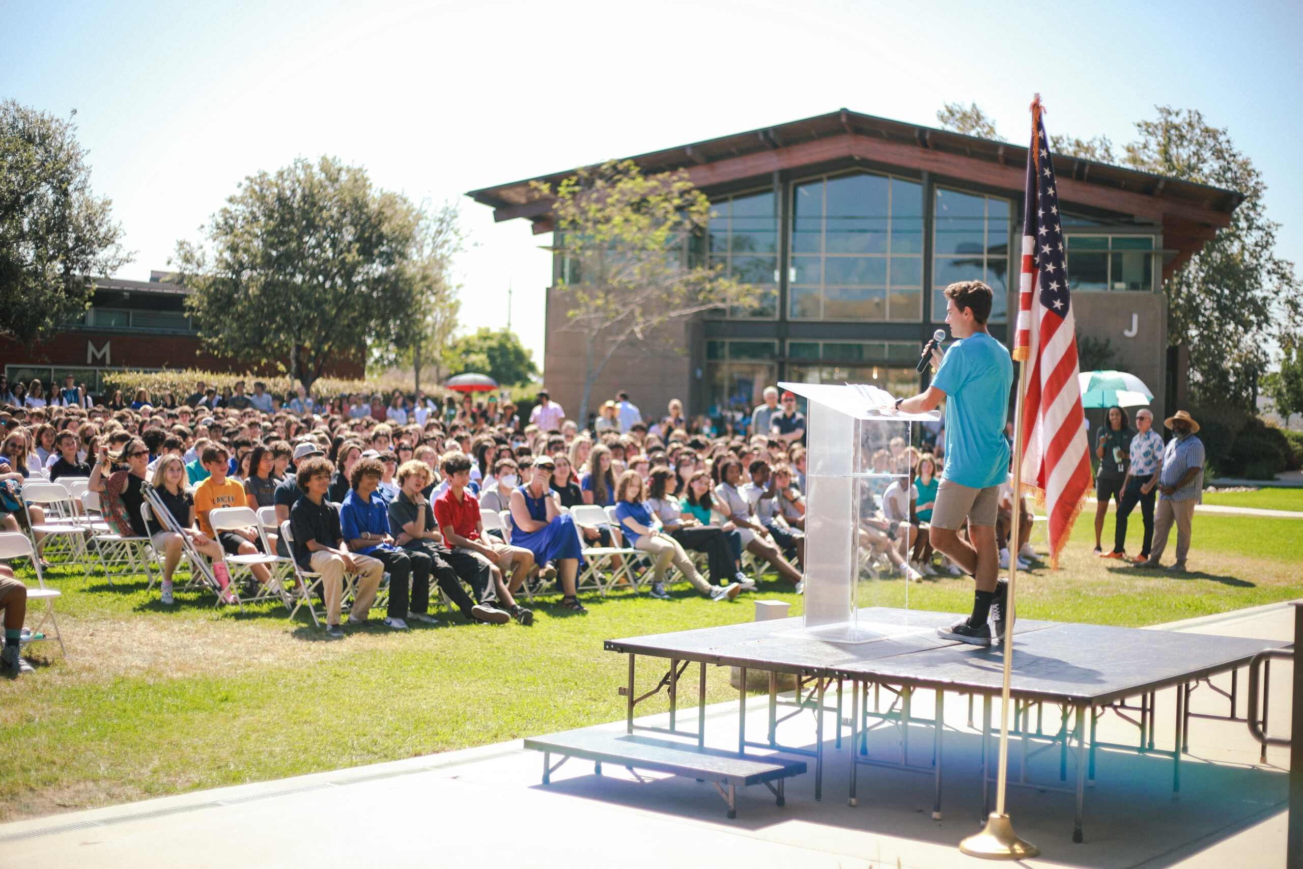 Parker ASB president addresses the Linda Vista Campus.